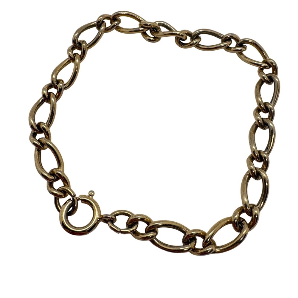 Vintage Gold Tone Open Link Charm Bracelet 7 Inch Spring Ring Clasp